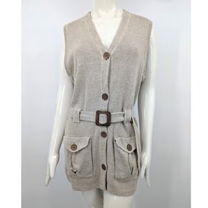Vintage Country Shop Linen Cotton Belted Sweater Vest Tunic Safari Utility L